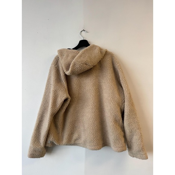 Eddie Bauer Jacket Womens 2XL Tan Sherpa Pile Fleece Hooded Zip Pockets Cozy - Picture 3 of 6